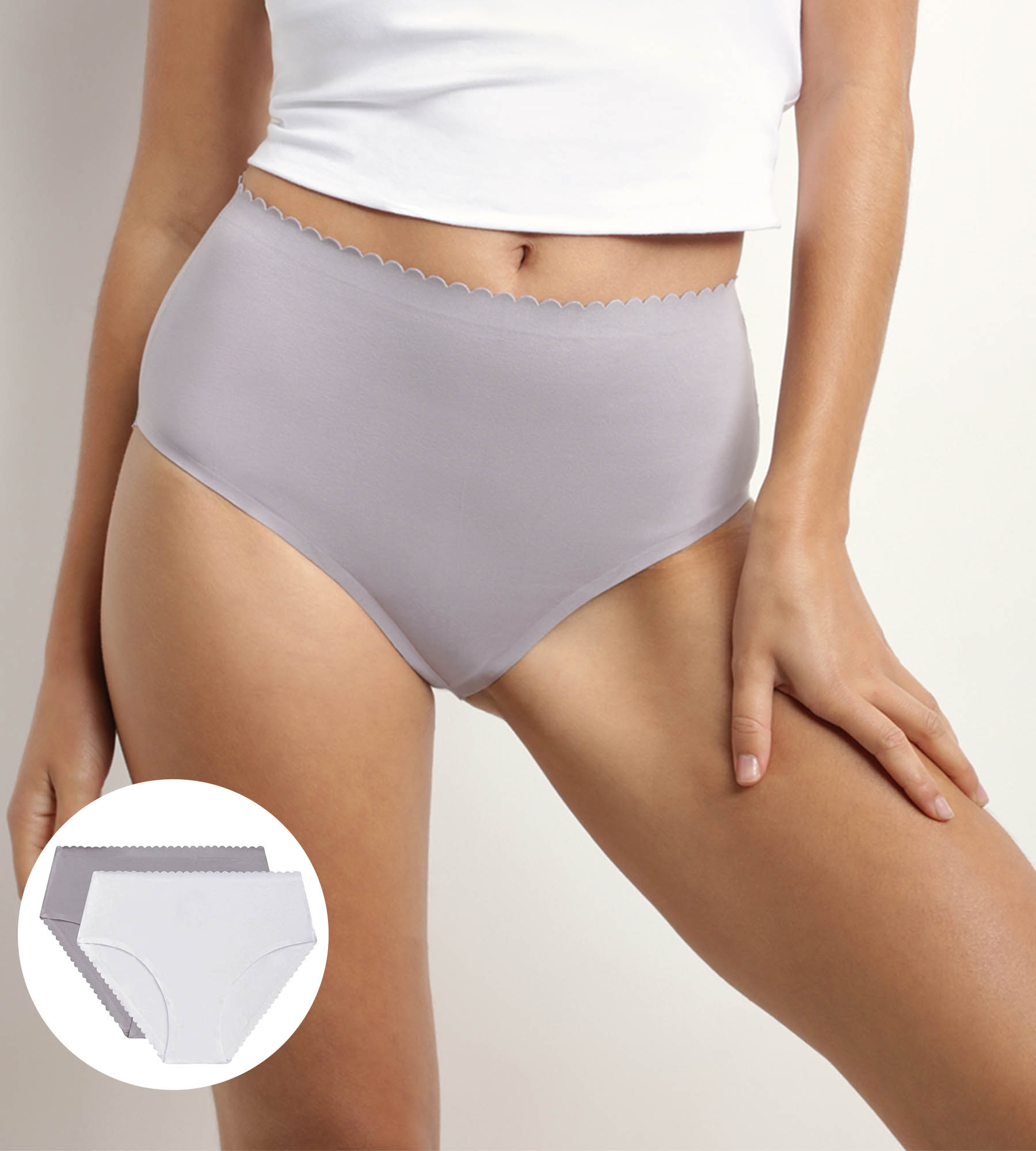 Pack of 2 women's briefs in stretch cotton in White and Gray Body
