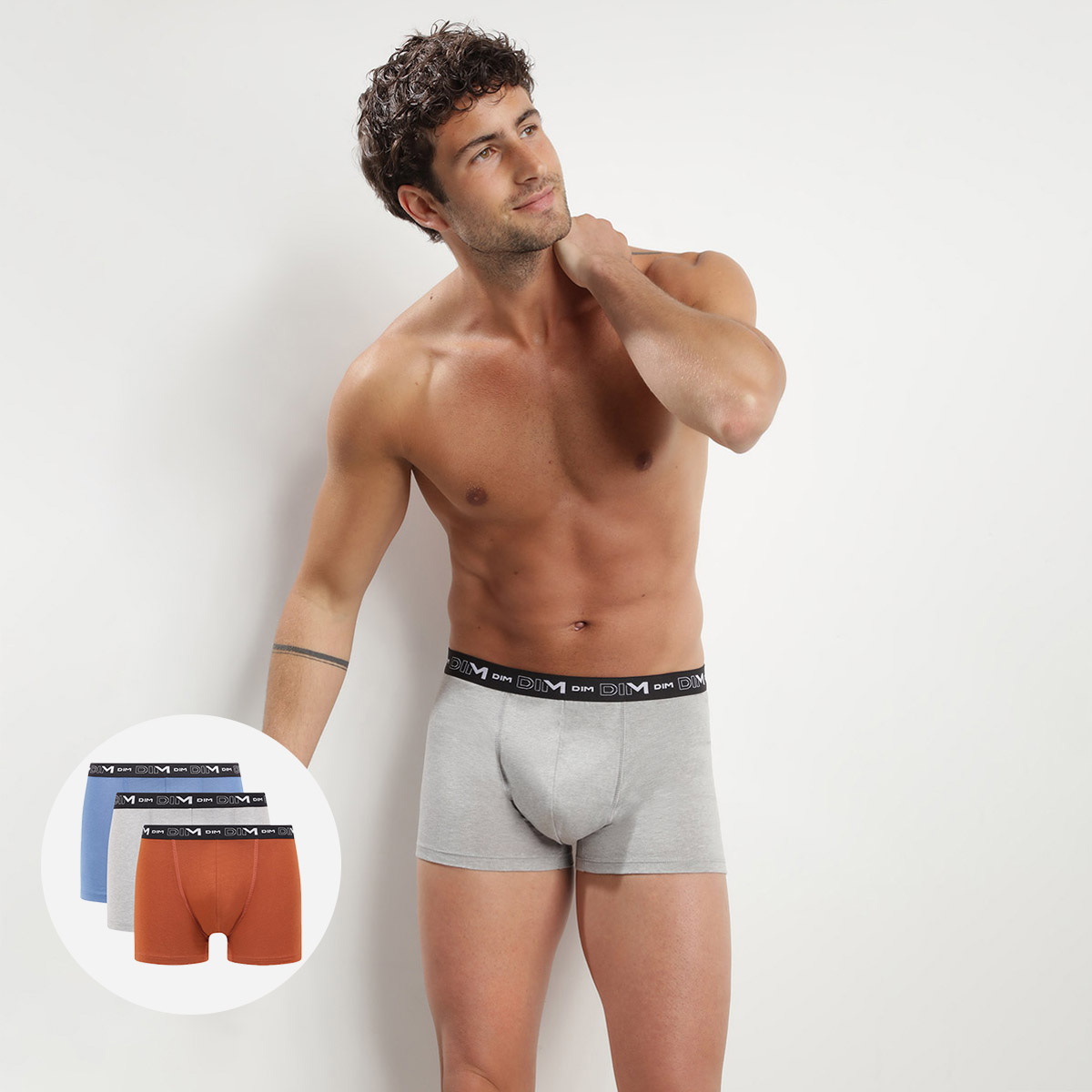 Pack of 3 men's Grey Brown and Blue Cotton Stretch boxers with a stylish  waistband