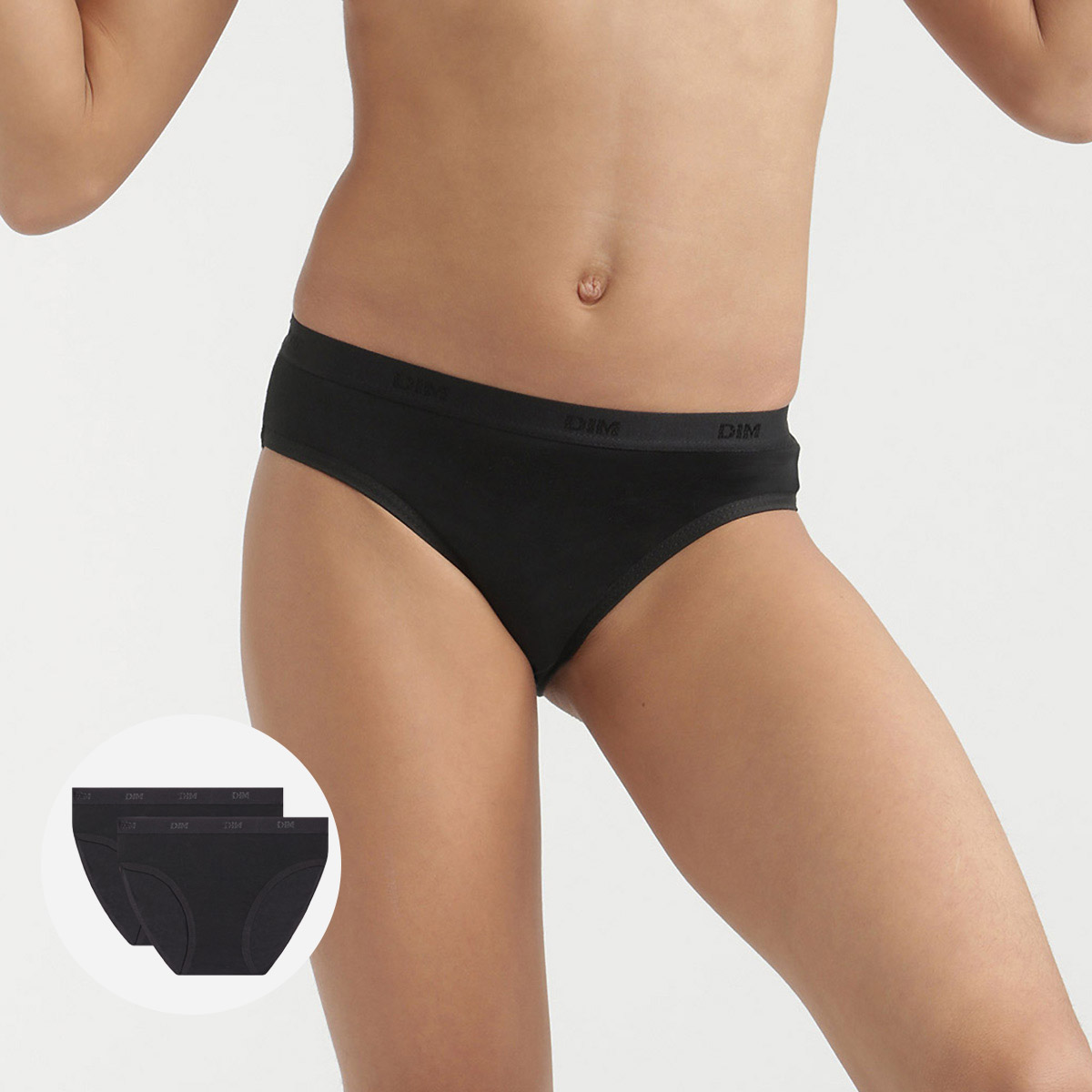Pack of 2 black stretch cotton knickers DIM Girl