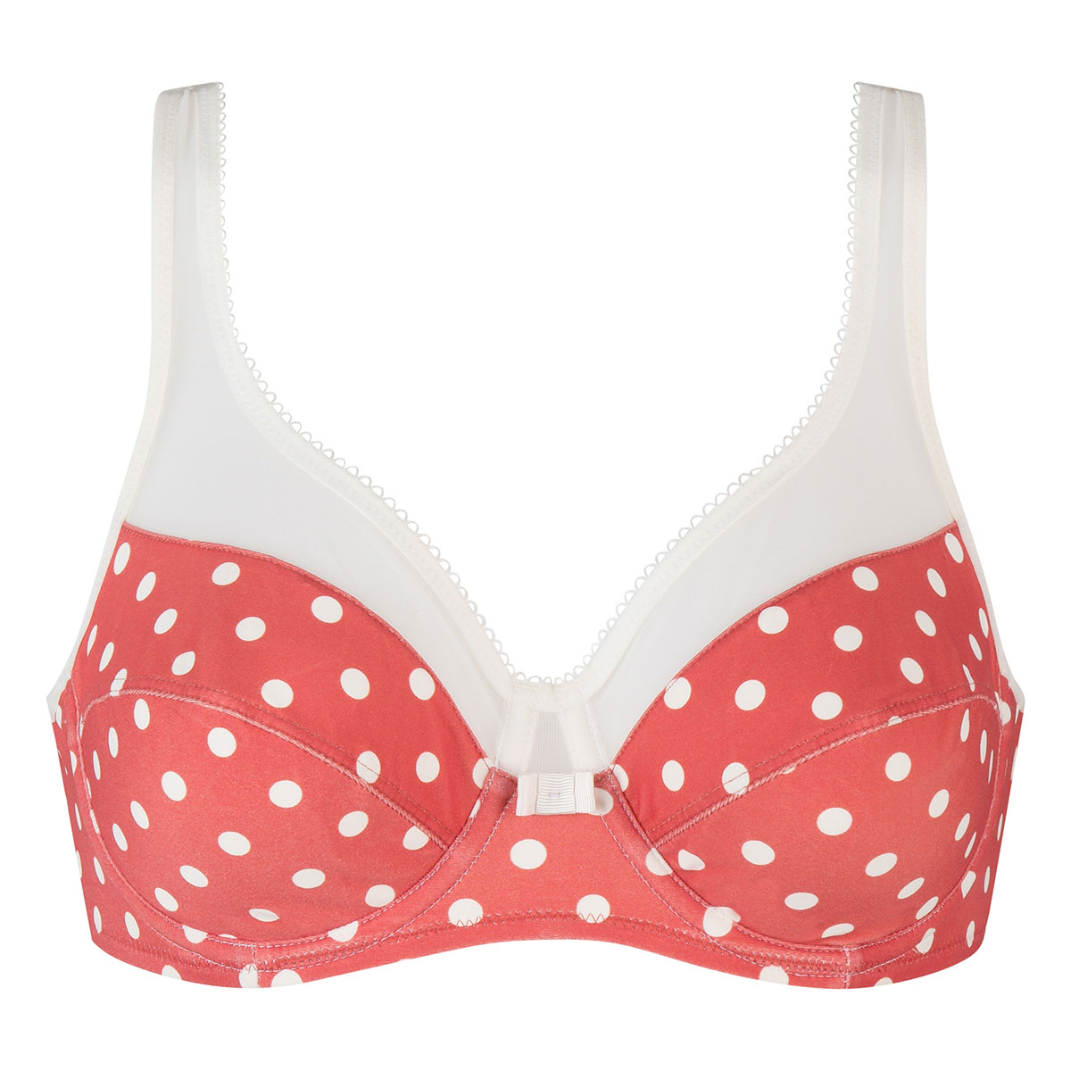 CHAINSTORE RED WHITE POLKA DOT U/WIRED MOULDED PUSH UP BALCONY BRA SIZE  32DD CUP