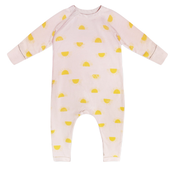 Pyjama bébé zippé en coton bio beige imprimé soleil Dim Baby